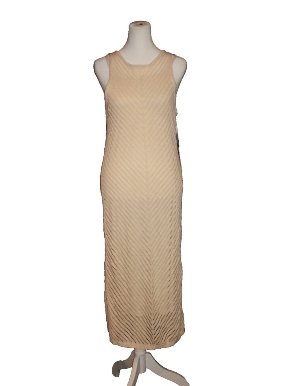 C&C California Beige Crochet Overlay Dress Maxi Lined Women's Size Large L NEW